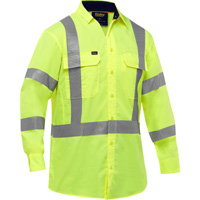 Bisley&reg; X-Back Long Sleeve Work Shirt with X-Airflow, Poly-Cotton, Small, High Visibility Lime-Yellow Maritime Industrial Rubber