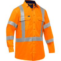 Bisley&reg; X-Back Long Sleeve Work Shirt with X-Airflow, Poly-Cotton, Small, High Visibility Orange Maritime Industrial Rubber