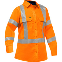 Bisley&reg; X-Back Women's Long Sleeve Work Shirt with X-Airflow, Poly-Cotton, Small, High Visibility Orange Maritime Industrial Rubber