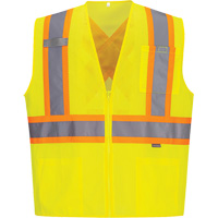 Contrast-Striped Safety Vest, High Visibility Lime-Yellow, Small, Polyester Maritime Industrial Rubber