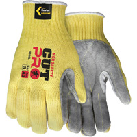 Gants de travail r&eacute;sistant &agrave; la coupe CutPro avec paume en cuir fendu, Taille Petit, Calibre 7, Enveloppe en Kevlar, ASTM ANSI niveau A3 Maritime Industrial Rubber