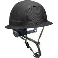 Casque Fibre Metal de style escalade avec bordure compl&egrave;te, R&eacute;pond aux normes CSA type 2, Suspension Rochet, Ventil&eacute; Maritime Industrial Rubber