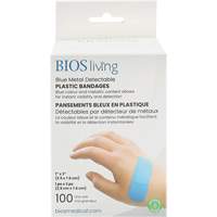 Blue Water-Resistant Bandages, Rectangular/Square, 3", Plastic Metal Detectable, Sterile Maritime Industrial Rubber