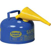Bidon de s&eacute;curit&eacute; pour le k&eacute;ros&egrave;ne avec entonnoir, Type I, Acier galvanis&eacute;, 2,5 gal. US, Bleu, Homologu&eacute; FM/List&eacute; UL/ULC Maritime Industrial Rubber