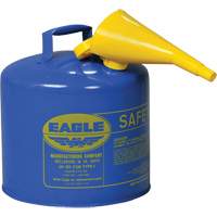 Bidon de s&eacute;curit&eacute; pour le k&eacute;ros&egrave;ne avec entonnoir, Type I, Acier galvanis&eacute;, 5 gal. US, Bleu, Homologu&eacute; FM/List&eacute; UL/ULC Maritime Industrial Rubber