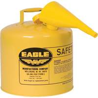 Bidon de s&eacute;curit&eacute; pour le diesel avec entonnoir, Type I, Acier galvanis&eacute;, 5 gal. US, Jaune, Homologu&eacute; FM/List&eacute; UL/ULC Maritime Industrial Rubber