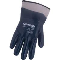 Gants bleu marine avec manchettes renforc&eacute;es &agrave; entoilage coll&eacute; Horizon, Moyen, R&ecirc;vetement Nitrile, Enveloppe en Jersey/Coton Maritime Industrial Rubber