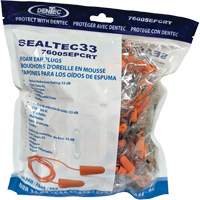 SEALTEC33 Orange Tapered PU Foam Disposable Earplugs, Bulk - Polybag, Corded Maritime Industrial Rubber