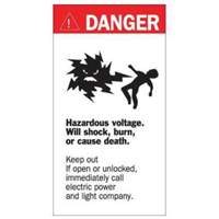 Enseigne Danger Hazardous Voltage, 8" x 4-1/2", Acrylique, Anglais avec pictogramme Maritime Industrial Rubber