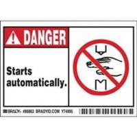 Enseigne Danger Starts Automatically, 3-1/2" x 5", Polyester, Anglais avec pictogramme Maritime Industrial Rubber