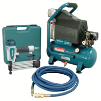 Air Compressor and Brad Nailer Kit, Electric, 2.6 Gal. (3.1 US Gal), 130 PSI, 120/1 V Maritime Industrial Rubber