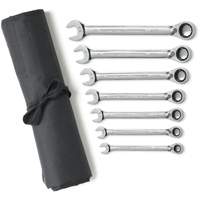 Jeu de cl&eacute;s &agrave; cliquets r&eacute;versibles SAE &agrave; 12 pans et 72 dents avec pochette &agrave; outils enroulable, Combinaison, 7 morceaux, Imp&eacute;rial Maritime Industrial Rubber