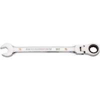 90-Tooth Flex Head Ratcheting Combination Wrench, 12 Point, 15 mm, Chrome Finish Maritime Industrial Rubber