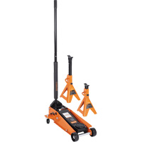Cric datelier 4 tonnes avec paires de chandelles pour v&eacute;hicule de 3 tonnes, 3,5 tonne(s) Capacit&eacute;, 5-1/8" Abaiss&eacute;e, 21" &eacute;lev&eacute;e, Hydraulique &agrave; main Maritime Industrial Rubber