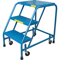 Rolling Step Ladder, 3 Steps, 18" Step Width, 28" Platform Height, Steel Maritime Industrial Rubber