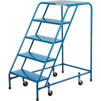 Rolling Step Ladder, 5 Steps, 18" Step Width, 46" Platform Height, Steel Maritime Industrial Rubber