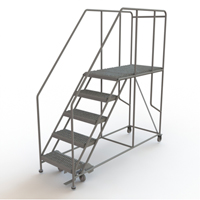 Mobile Work Platform, Steel, 5 Steps, 50" H, 47" D, 24" Step, Serrated Maritime Industrial Rubber