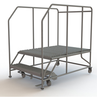Plateforme de travail mobile, Acier, 2 Marches, 20" ha, 48" p, 36" Marche, Stri&eacute; Maritime Industrial Rubber