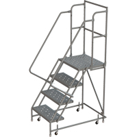 Escabeaux roulants &agrave; dessus profond, 4 marches, Largeur de la marche 24", Hauteur de la plateforme 40", Acier Maritime Industrial Rubber
