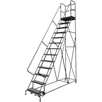 Escabeaux roulants &agrave; dessus profond, 13 marches, Largeur de la marche 24", Hauteur de la plateforme 130", Acier Maritime Industrial Rubber