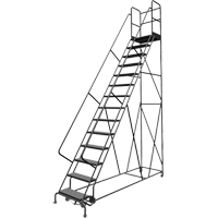 Escabeaux roulants &agrave; dessus profond, 14 marches, Largeur de la marche 24", Hauteur de la plateforme 140", Acier Maritime Industrial Rubber