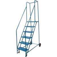 Rolling Step Ladder, 6 Steps, 18" Step Width, 55" Platform Height, Steel Maritime Industrial Rubber