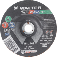 Meules &agrave; moyeu d&eacute;port&eacute; Flexcut, 7", 24 Grain, Oxyde d'aluminium, 7/8", 8600 Tr/min, Type 29 Maritime Industrial Rubber