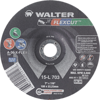 Meules &agrave; moyeu d&eacute;port&eacute; Flexcut, 7", 36 Grain, Oxyde d'aluminium, 7/8", 8600 Tr/min, Type 29 Maritime Industrial Rubber
