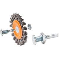 Brosse rotative mont&eacute;e &agrave; fils nou&eacute;s torsad&eacute;s r&eacute;versible, Dia. 4", Fils 0,0118", Arbre 5/8", Acier Maritime Industrial Rubber