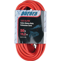 Vinyl Extension Cord, Outdoor, SJTW, 12/3 AWG, 15 A, 3 Outlet(s), 50' Maritime Industrial Rubber