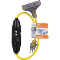 Shocksafe&reg; GFCI Triple Tap Adapter, 125 V, 15 A, 3' Cord Maritime Industrial Rubber