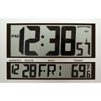 Jumbo Clock, Digital, Battery Operated, 16.5" W x 1.7" D x 11" H, Silver Maritime Industrial Rubber