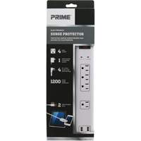 USB Charging Surge Protectors, 4 Outlets, 1200 J, 1875 W, 4' Cord Maritime Industrial Rubber