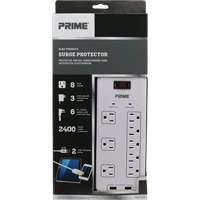 USB Charging Surge Protectors, 8 Outlets, 2400 J, 1875 W, 6' Cord Maritime Industrial Rubber