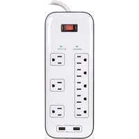 USB Charging Surge Protectors, 8 Outlets, 2400 J, 1875 W, 6' Cord Maritime Industrial Rubber