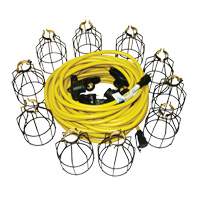 LED Stringlights, 10 Lights, 100' L, Metal Housing Maritime Industrial Rubber