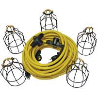 LED String Lights with Connector, 5 Lights, 50' L, Metal Housing Maritime Industrial Rubber