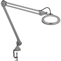 Magnifying Lamp, 5 Diopter, LED Light, 45" Arm, C-Clamp, Grey Maritime Industrial Rubber