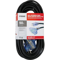 Cordon rallonge All-Rubber, Ext&eacute;rieur, SJOOW, AWG 12/3, 15 A, 3 prise(s), 50' Maritime Industrial Rubber