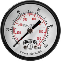 Manom&egrave;tre &eacute;conomique,  2", 0 - 100 psi, Fixation arri&egrave;re, Analogique Maritime Industrial Rubber