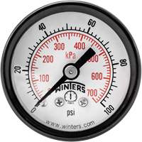 Manom&egrave;tre &eacute;conomique,  1-1/2", 0 - 100 psi, Fixation arri&egrave;re, Analogique Maritime Industrial Rubber